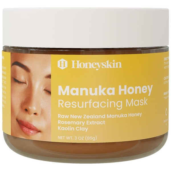 Honeyskin Bentonite Clay Face Mask with Manuka Honey - Gentle Face Exfoliator - Hydrating Facial Mask for Acne Prone and Dry Skin - Face Mask Skin Care w/ Pore Minimizer and Deep Cleanser (3oz)