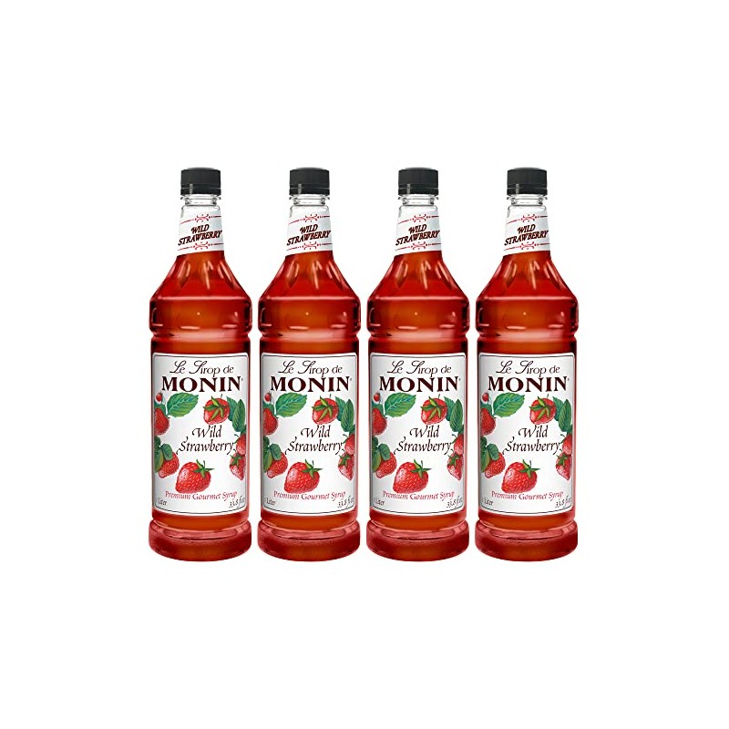 Monin Flavored Syrup, Wild Strawberry, 33.8-Ounce Plastic Bottle (Pack of