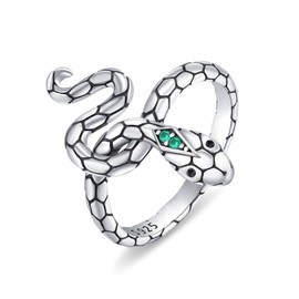 JFASHOP Snake Ring 925 Sterling Silver Adjustable Snake Open Ring with Zircon Animal Ring for Women Men Men, Sliver, Zircon