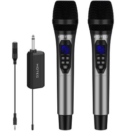 HOTEC Wireless Singing Microphones for Karaoke, Dual UHF Handheld Dynamic Mic System with Echo/Vol Control and Rechargeable Receiver, Ideal for Church, Wedding, Party, Speech, PA, Mixer