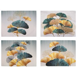 Placemats Set of 4 Pattern Blue Green Yellow Golden Ginkgo Washable Heat Resistant Linen Placemats for Kitchen Dining Table 32 x 44 cm