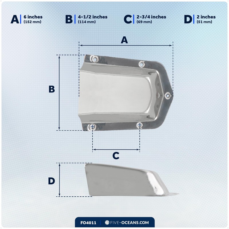 Five Oceans 316 Stainless Steel Clamshell Vent Cover, Base 6-Inch