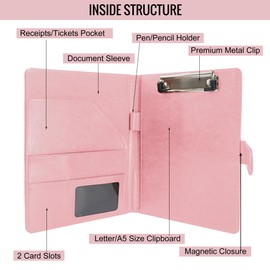 GraduatePro Writing Case A5 Clipboard Folder with Magnetic Closure, Organiser Office Folder, Pink Folder, Document Folder for Business