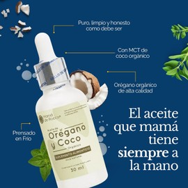 Aceite de Orégano Orgánico con Aceite de Coco en gotas Producto Natural prensado en frío (30 mL)