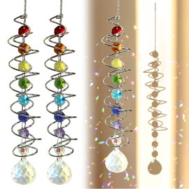 Pack of 2 Sun Catcher Crystal Decorative Crystal Wind Chimes, Colourful Hanging Sun Catcher with Double Spiral, Wind Chime, Sun Moon Suncatcher for Windows, Home, Garden, Party, Sun Catcher, Garden