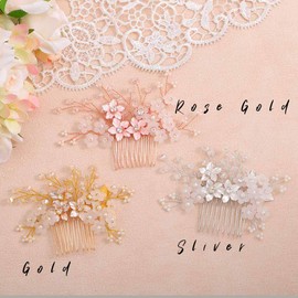 Campsis Wedding Bridal Hair Comb Bride Flower Hair Combs Pearl Bead Combs Crystal Rhinestone Combs Wedding Bride for Hair Accessories for Women and Girls (Gold)