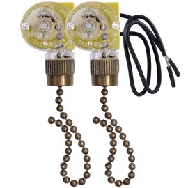Ceiling Fan Light Switch Zing Ear ZE-109 Two-Wire Light Switch with Pull Cords for Ceiling Light Fans Lamps and Wall Lights Pull Chain Switch Control Replacement On-Off with Pull Chain,2 Pcs Bronze