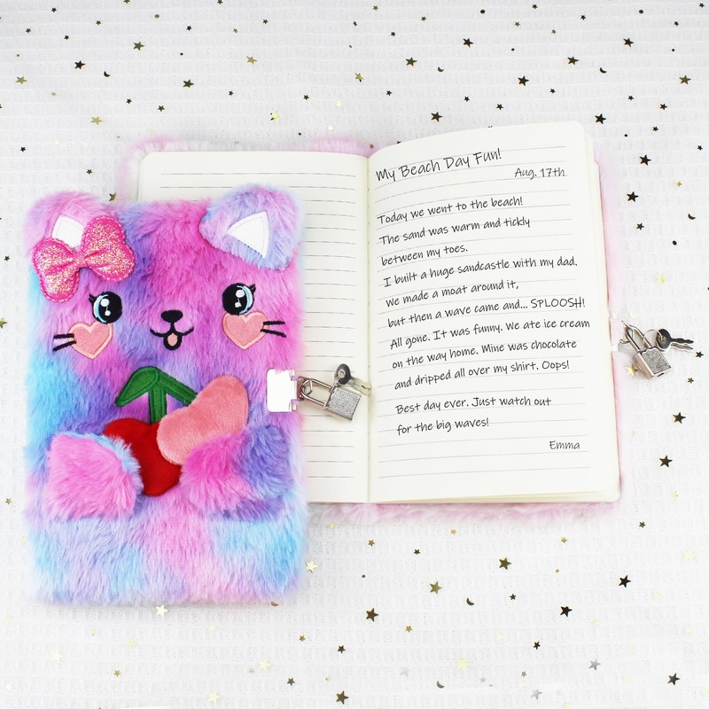 YankMooM Cat Secret Diary with Lock for Girls, Tie-Dye Kids