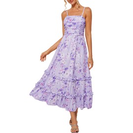 Womens Square Neck Sun Dresses 2025 Summer Floral Print Tiered Ruffle Party Maxi Boho Dresses