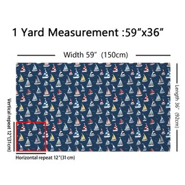 Sailboat Upholstery Fabric by The Yard, Nautical Ocean Theme Decorative Fabric for Upholstery and Home DIY Projects, Marine Sea Adventure Waterproof Outdoor Fabric, 2 Yards, Navy Blue