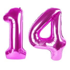 40 Inch Large 14 Balloon Numbers Rose Purple Big Foil Number Balloons Giant Helium Happy Birthday Party Decorations for Man and Women, Huge Mylar Anniversary Party Supplies