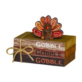 Smile Thanksgiving Wooden Decor Indoor, Turkey Decor Gobble Faux Books Bundle, Thanksgiving Table Tiered Tray Kitchen Decorations