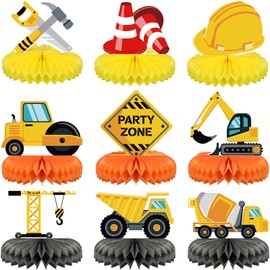 9 Pieces Construction Party Centerpieces Honeycomb Car Construction Centerpieces Truck Construction Centerpieces 3D Construction Table decorations for Birthday Party favors Supplies