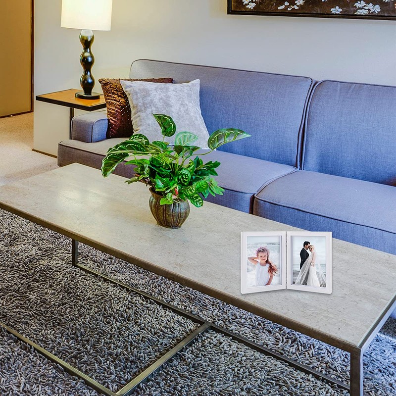 5x7 Picture Frames Double Hinged MDF Wood White Shadow Box