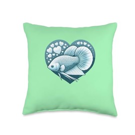 Pearl Gourami Fish Heart Throw Pillow