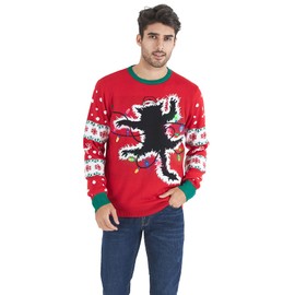 RAISEVERN Light Up Ugly Christmas Sweater Women Men Knitted Pullover Funny Reindeer Xmas Sweater Jumper for Holiday Party Snowflake Top Red