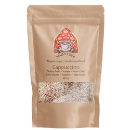 Mush Love Super 7 Mushroom Cappuccino coffee fortified with Fantastic Fungi Super 7 Mushroom Extract Blend (250 Grams)