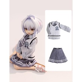 YMY Ob22 Ob24 Doll Clothes Shirt Tie Waistcoat Dress Girls Uniform Set Bjd Doll Body Clothes Blythe (Blue)