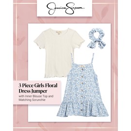 Jessica Simpson Baby Girl Dress - 3 Piece Summer Dress with T-Shirt Underneath and Matching Scrunchie for Toddler Girls, Size 12 Months, Blue