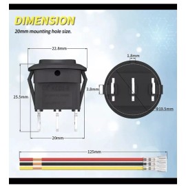 Joinfworld 2 Joinfworld 3 Way Round Rocker Switch 12V Waterproof 3 Pin 3 Position ON/Off/O
