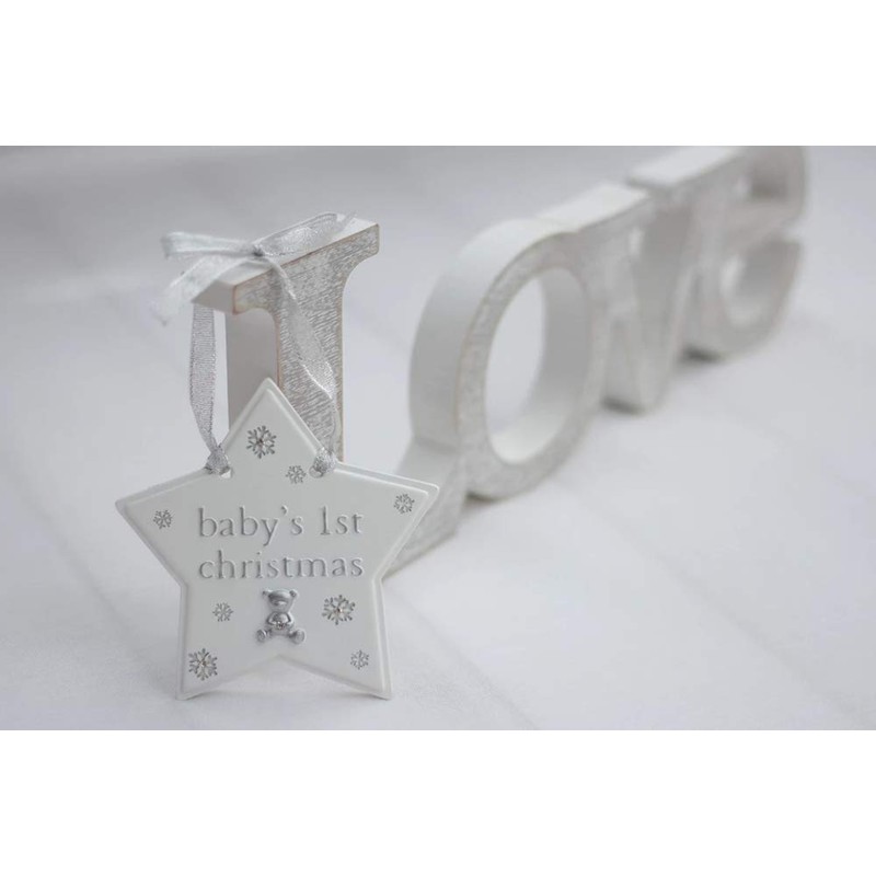 Bambino Baby's 1st Christmas Star Plaque Decoration with cute teddy