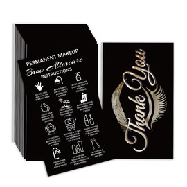 PLIGREAT 60 Pcs Microblading Aftercare Instruction Cards Brow Aftercare Thank You Cards for Client Aftercare Bags Permanent Makeup Business Cards Black Double Print Post-op Care Cards