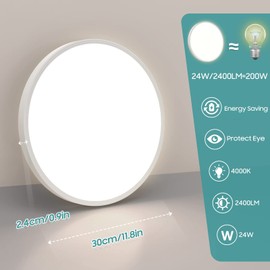 LED Ceiling Light, Flat Round Ceiling Lamp, Diameter 30 cm, H 2.4 24 W 4000 K 2400 lm IP44 Neutral White Modern Lamp for Kitchen, Bathroom, Living Room, Bedroom, Children's Room, Hallway, Basement
