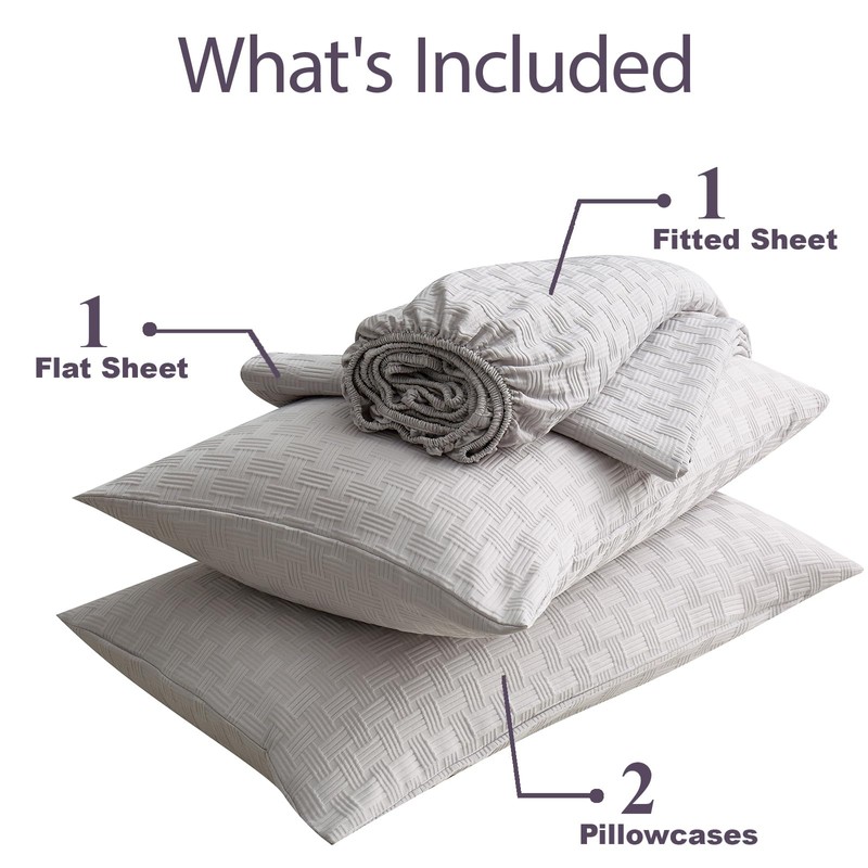 Woven Grid Soft King Size Sheet Set - Comfortable &