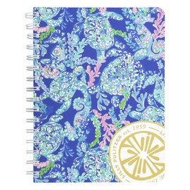 Lilly Pulitzer Women's Blue Hardcover Mini Spiral Notebook, 8.25" x 6.5" with 160 College Ruled Pages, Turtle Villa