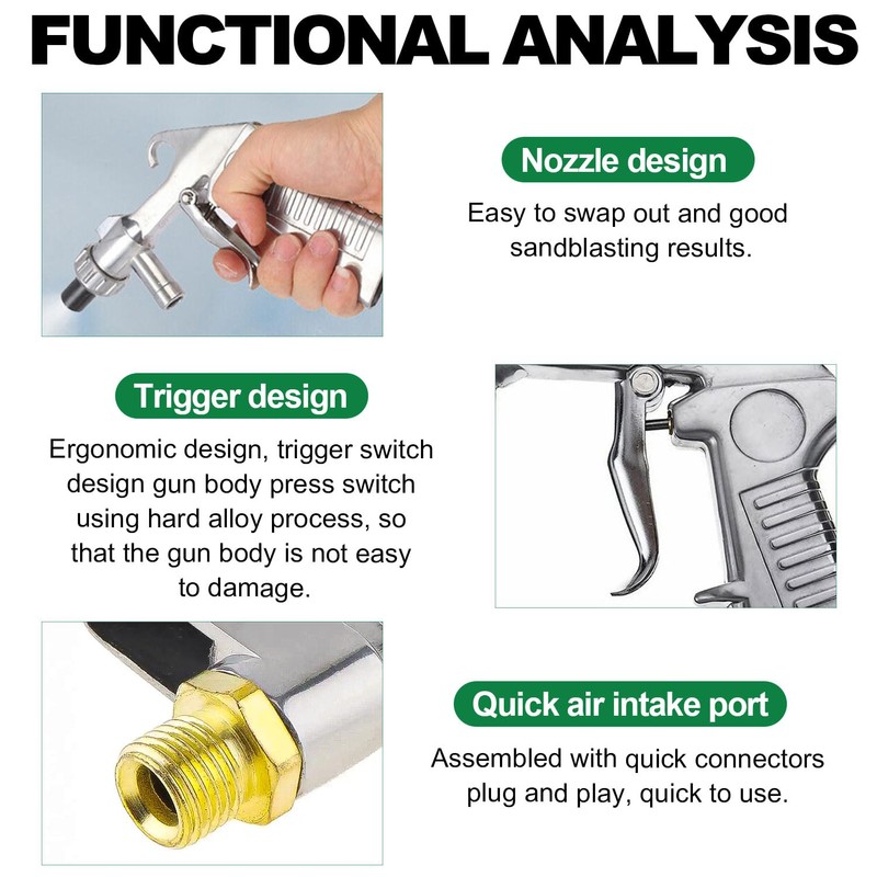 Sandblasting Gun 6-Piece Set Compressed Air, Ceramic Nozzle, Iron Nozzle,