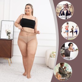 YOGAPRO Plus Size Sheer Tights for Women，20D Ultra Thin High Waist Pantyhose with Cotton Crotch 3 Pairs (US, Alpha, 4X-Large, Regular, Regular, Brown-3pcs)