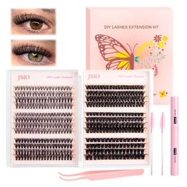 Jsio Cluster Lashes Kit with Glue, 456PCS Individual Eyelashes 30D-100D Mixed 10-16mm, D Curl Wispy Natural Fluffy Volume Lash Clusters, DIY Lash Extensions for Beginners