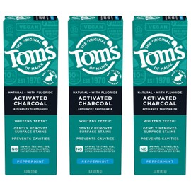 Tom's of Maine Natural Activated Charcoal Toothpaste with Fluoride, Peppermint, 4.0 Oz (Pack of 3)