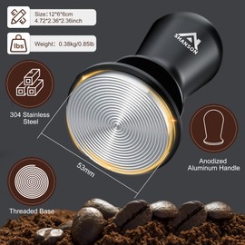 ShanSon 53mm Espresso Tamper,Coffee Accessories,Triple Spring 25lb Constant Pressure, Audible Click Sound Feedback, Stainless Steel Ripple Base,Anodized Aluminum Handle,Tamper Tool Espresso