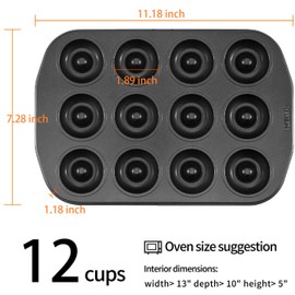 CHEFMADE - Mini sartenes para hornear donas, antiadherente de 12 cavidades, molde para hornear pasteles de acero al carbono, mini sartén para panecillos sin BPA, horno, microondas, congelador