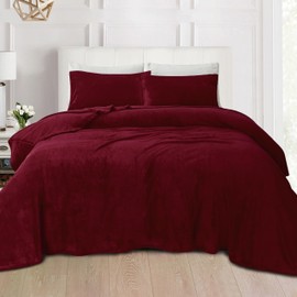 Elegant Comfort Luxuriously Soft 4-Piece Velvet Plush Flannel Sheet Set - Premium Quality - Cozy Warm, Anti-Static, Non Pilling Fuzzy Velvet Flannel Fleece Deep Pocket Sheet Set - King, Burgundy