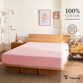 URBANHUT 100% Cotton Fitted Sheet King Size, 400 Thread Count, Soft & Smooth Luxury Sateen Weave Hotel Sheets, Long Staple Cotton, Secure-Fit Elastic, 16'' Deep Pocket Fitted Sheet - Blush