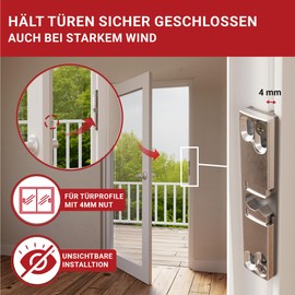 LouMaxx Balcony Door Catch – Invisible Door Catch – Universal Use as Patio Door Catch and Door Catch Balcony Door – Snap with Screws