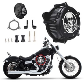 Aferrizu Air Cleaner Skull Style Air Filter with Filter Sock Dustproof Protective Cover Kit for Harley M8 Touring 2017-23 Softail 2018-24 M8 Trike 2017-25 (Black)