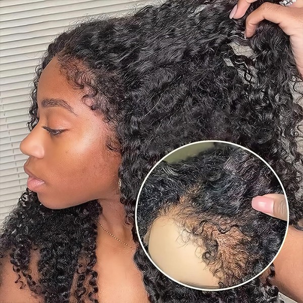 FACMOOD 4C Edges Kinky Curly Lace Front Wigs Human Hair