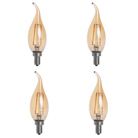 HERO-LED CA10-DSGT-2W-WW22 Dimmable Gold Tint CA10 E12 2W Candelabra Style LED Filament Chandelier Light Candle Bulb, 25W Equivalent, Ultra Warm White 2200K (Amber Glow), 4-Pack