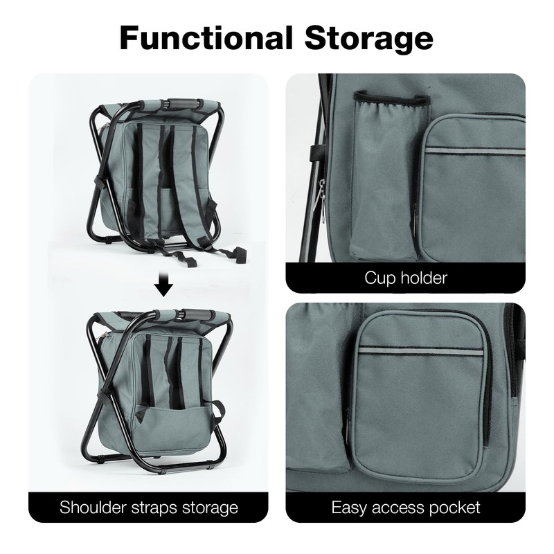 Outplea Lightweight Folding Backpack Cooler Stool Heavy Duty 350lbs, Portable