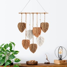 Urbun Macrame Leaves Wall Hanging Boho Macrame Wall Decor Handmade Yarn Woven Wall Art Leaf Tapestry Bohemian Decoration for Nursery Bedroom Living Room,15.7 x35.4Inch