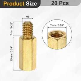 uxcell 20Pcs Male to Female Thread Spacer Screws, M5 x 15mm + 7mm Brass Hex Standoff Screws PCB Motherboard for Drone Quadcopter, Computer and Circuit Board