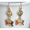 Gold Hippie Dangle Earrings Peace Love Rainbows. Jewelry Earrings for