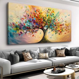 Xiaopengart Vibrant Tree of Life Wall Art Colorful Framed Canvas Print for Living Room, Bedroom, Dining Room, or Home Office Modern Ready to Hang Decor,Nature Inspired Home Decoration - 20"x40"
