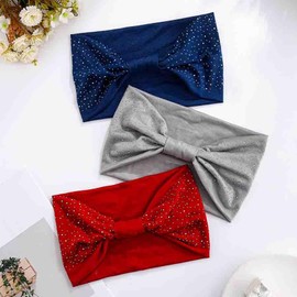 Aceorna Wide Rhinestones Headbands Stretch Hiking Hairbands Black Turban Head Bands Sport Workout Hair Bands Biker Head Wraps for Women 3 Pcs (Type E)