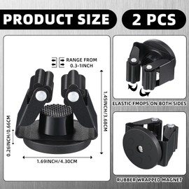 Vercraft 2 Pcs Magnetic Mop Broom Holder Movable Magnetic Broom Holder Rack, Anti Slip Wall Mounted Utility for Cleaning Tools, Garage, Kitchen, Laundry, Garden (Black)