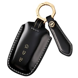 ontto Leather Car Key fob Cover Fit for Ford Mondeo Explorer Edge F250 F150 F350 F450 Fusion Mustang for Lincoln Cordovan Smart Key case Keyring Shell Holder Keychain Accessories 3 Buttons Black