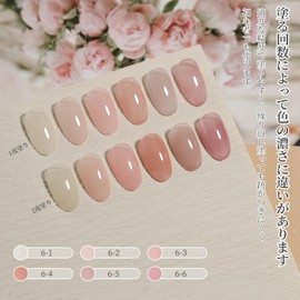 Fiouto Gel Nails, Color Gel, Sheer Color Gel, Good Coloring, Sheer Color, Transparent Color, Large Capacity, 0.5 fl oz (15 ml), UV/LED Compatible, 6 Color Set (Yangchun Sheer Color Gel)